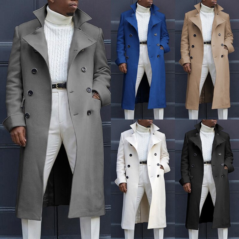 Mannen Lange Lengte Straight Jacket Lange Mouwen Revers Button Effen Kleur Casual Mode Gentleman Jas Herfst En Winter