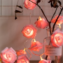 1,5/3/6M Rosa Cadena de rosas luces ramo de flores Artificial vacaciones de Navidad Garland luces para San Valentín, decoración de la boda