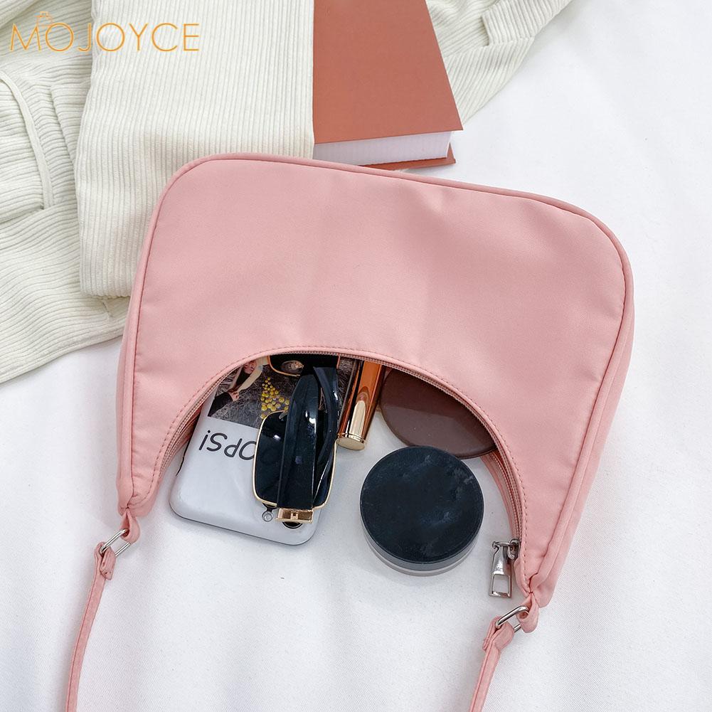 Mode Vrouwen Pure Kleur Schouder Onderarm Zwervers Zakken Casual Dames Rits Kleine Portemonnee Top-Handvat Handtas