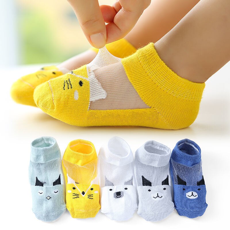 Meias para crianças de 0 a 3 anos, 5 pares = 10 partes, verão, finas, confortáveis, respiráveis, meias de algodão, meninas, bebês, novo 2020: Q / XS