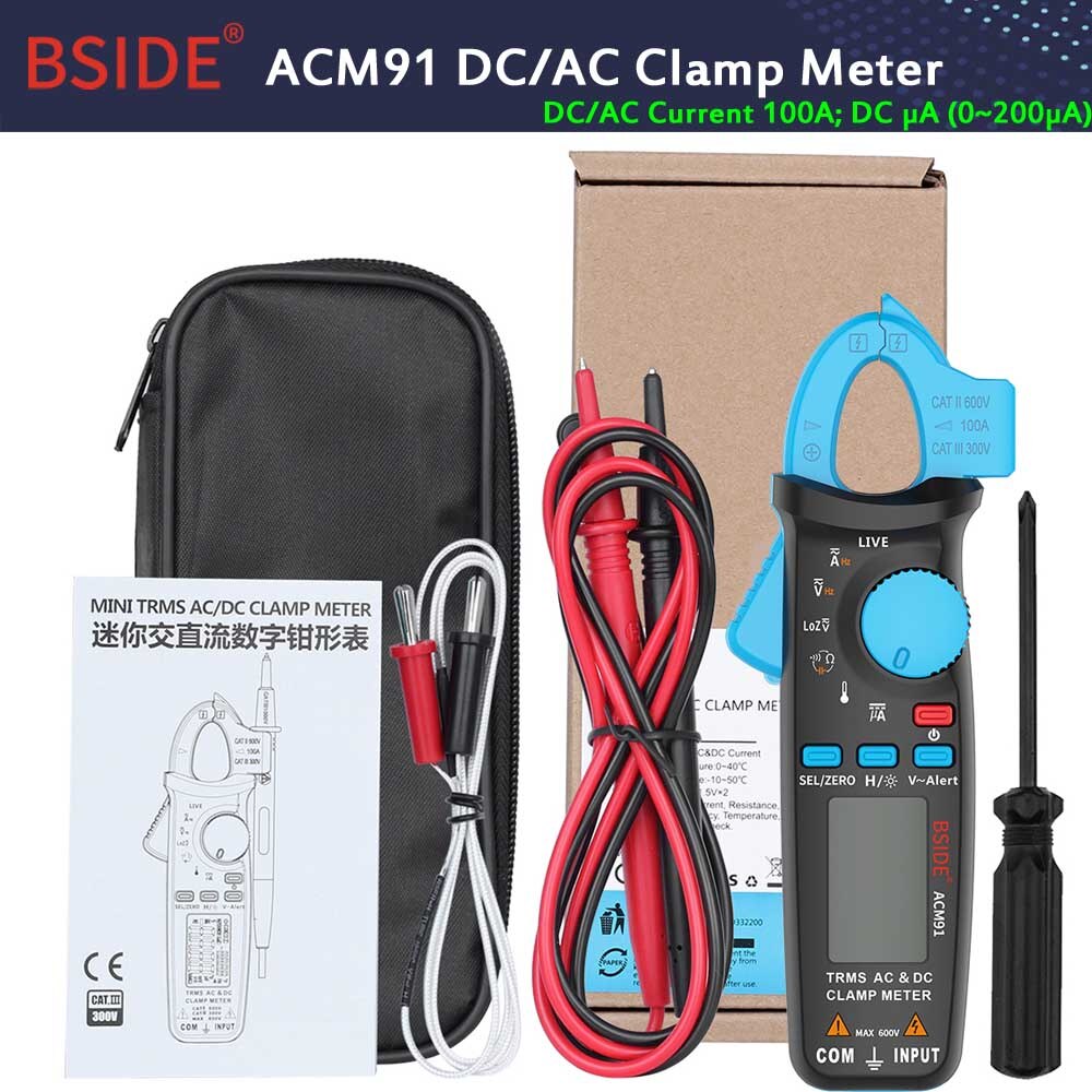 Pocket Digital Clamp Meter Multimeter BSIDE ACM91 DC AC Current 100A Accurate 1mA car repair Ammeter Temp Tester: ACM91-Blue-DC AC