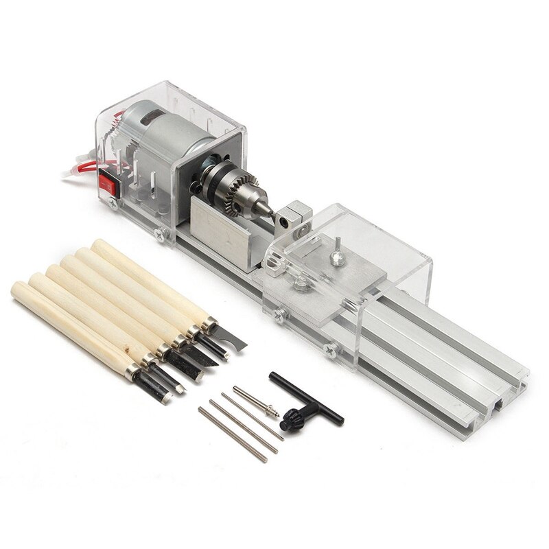 100W Cnc Mini Lathe Machine Tools Diy Woodworking Wood Lathe Milling Machines Grinding Polishing Beads Drill Rotary Tool Set Kit: Default Title