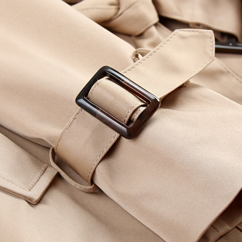 Double Breasted Mid-long Trench Coat Women Khaki Slim Belt Cloak Mujer Windbreaker Female Abrigos Brazil LH810