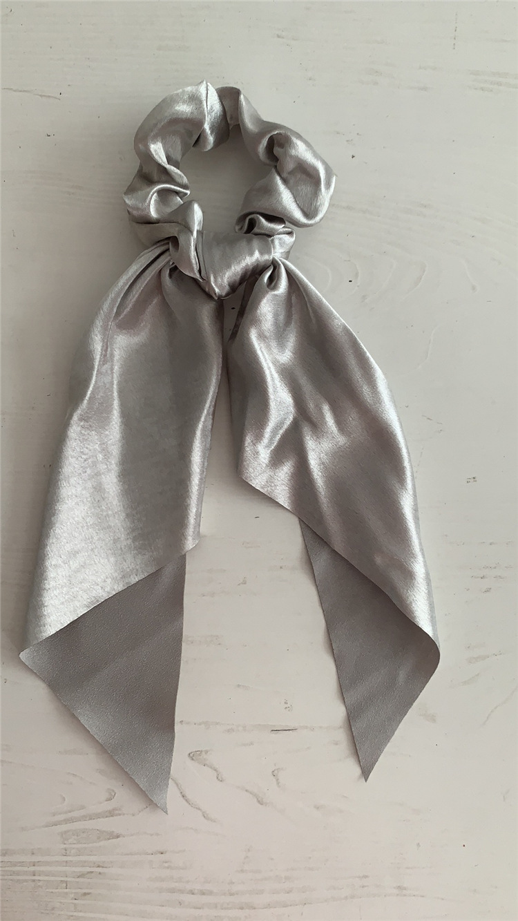 Cinta larga de seda brillante para mujer y niña, bandas elásticas para el cabello, nudo de lazo, soporte para cola de caballo, lazos para el cabello, accesorios para el cabello: Plata