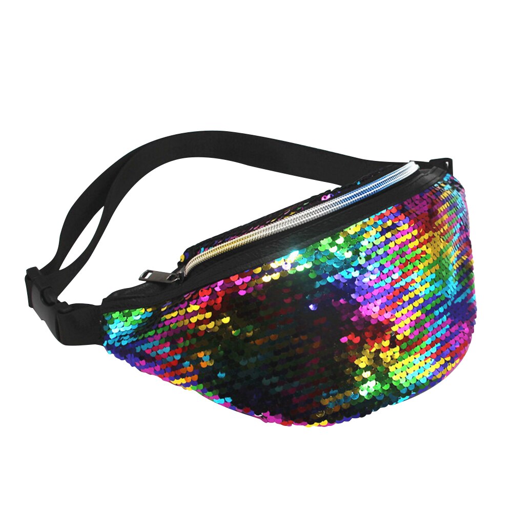 Sequins Fanny Waist Bag Women Colorful Shoulder Crossbody Bags Zipper PU Glitter Chest Belt Pack Outdoor Travel Pouch: Multicolor