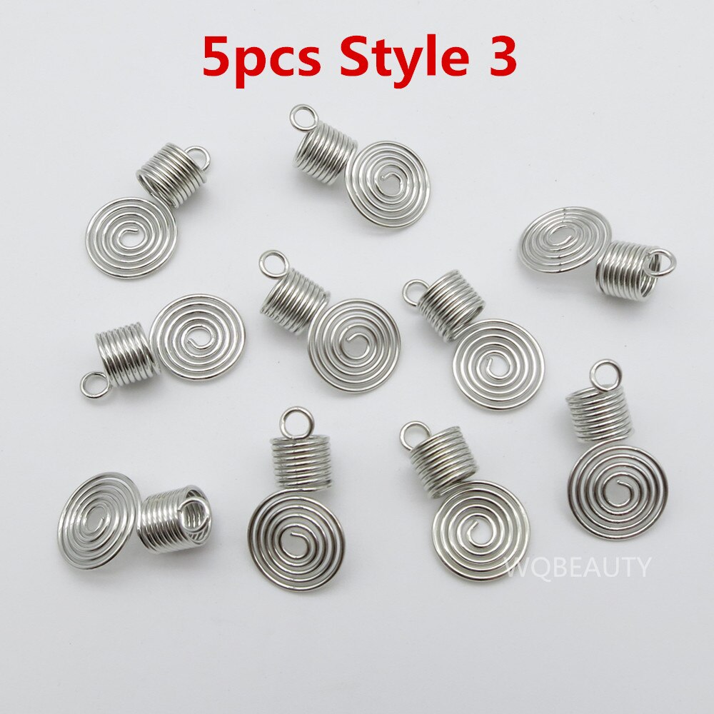 Mèches spirales dorées/argentées 5 pièces/10 pièces | Tresses tubulaires de perles, dreadlock, clips pour hommes femmes, accessoires breloques: 5pcs Style 3