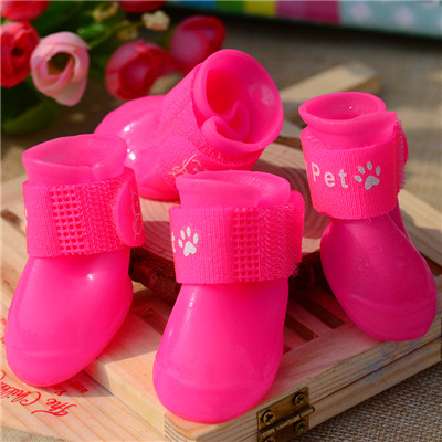 4 stks/set Snoep Kleur Rubber Silicone Huisdier Regen Laarzen Hond Kat Non-slip Waterdichte Beschermende Rainshoes Huisdier outdoor Schoenen: Pink / S