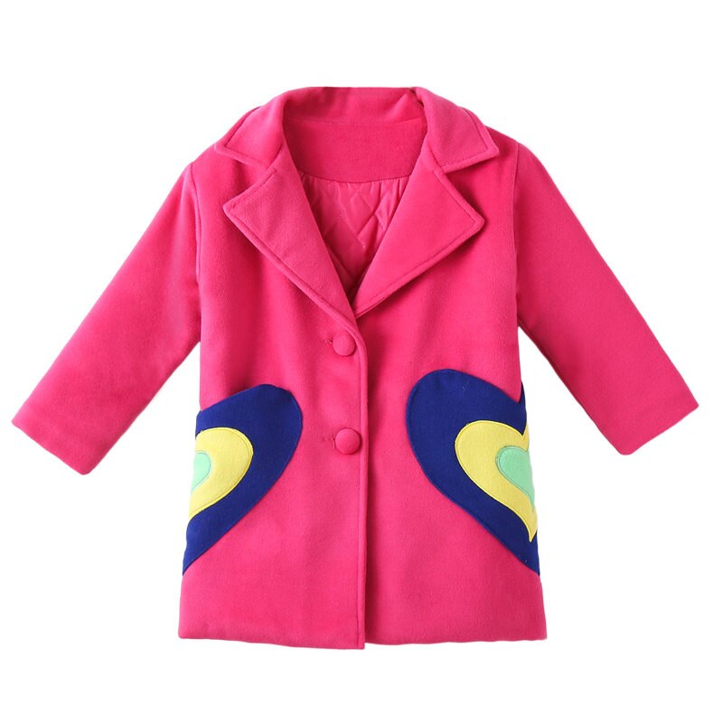 Meisjes Winter Jas Mode Herfst Meisjes Hart Patroon Wollen Jas Tiener Meisje Jas Kleding Dikke Warme Bovenkleding Jas: Hot Pink / 9