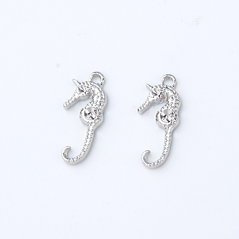 10 Uds. Punk hipocampo serpiente pendiente encantos pulsera hallazgos oro plata diamantes de imitación pendientes colgantes para hacer joyas: Silver haima