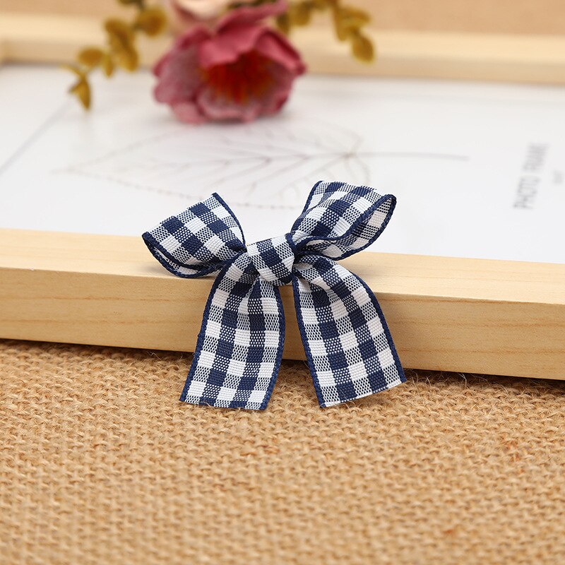 50Pcs 3*4Cm Kleuren Handen Plaids Lint Bowknots Diy Craft Plaid Huwelijksgeschenken Doos Decoratie Ambachten Kledingstuk textiel Accessoire: Blue Bowknot