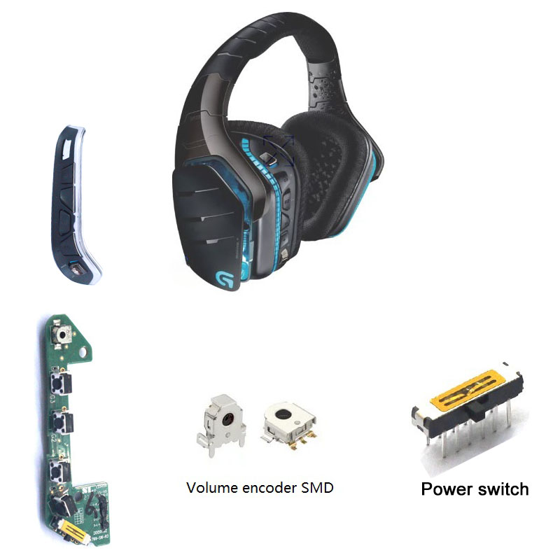 Interruptor de encendido y botón de volumen para auriculares Logitech G933 G935 G633 G635 Artemis Spectrum, repuesto de cojín para auriculares inalámbricos