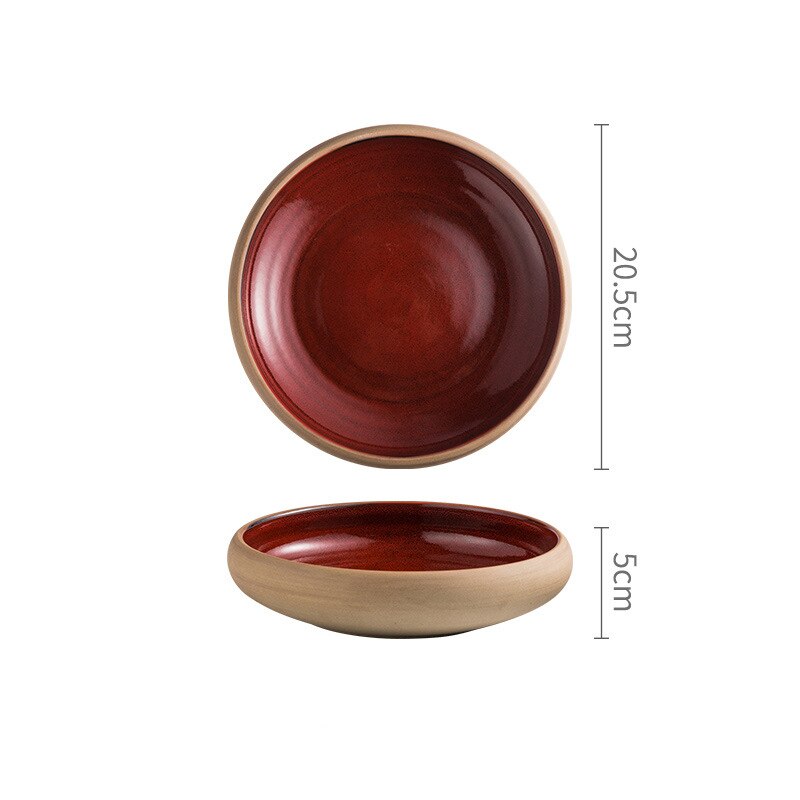 ANTOWALL Special Red Color Dinneware Ceramic Home Restaurant Deep Dish Canteen Steak Dinner Plate Tableware