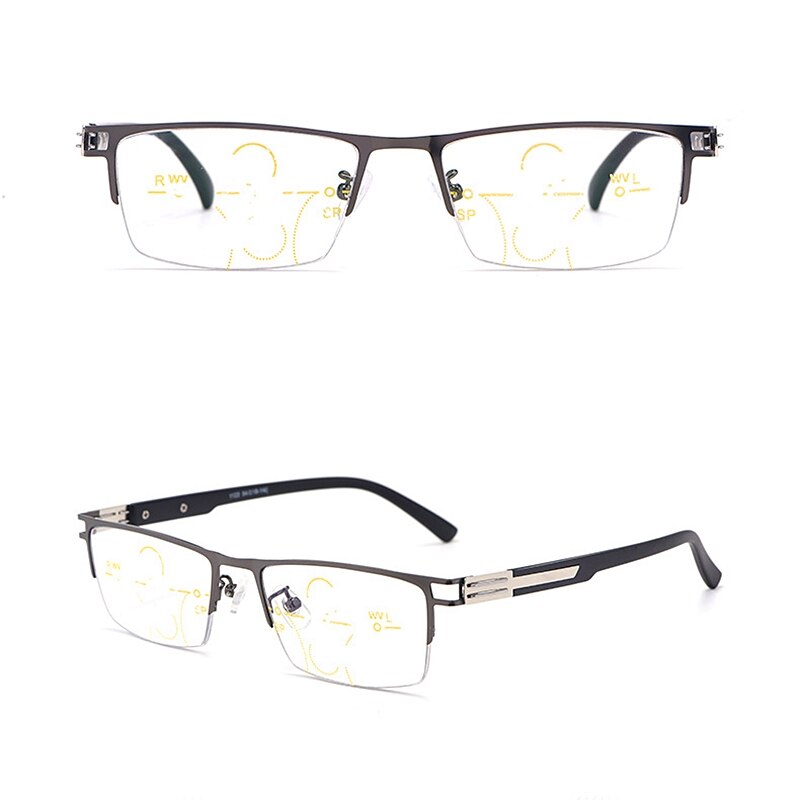 Men Half Frame Anti Blue Light Progressive Glasses Smart Zoom Hyperopia Reading Glasses Far And Near Dual-Use Glasses 1122: Gray  No Lens