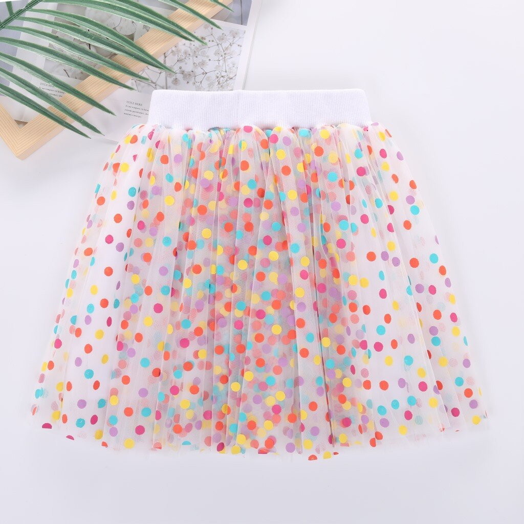 2022 New Baby Girl Clothes Toddler Summer Skirts Infant Rainbow Dots Tutu Kids Cute Mesh Skirt Children Princess Casual Clothing: White / 90cm