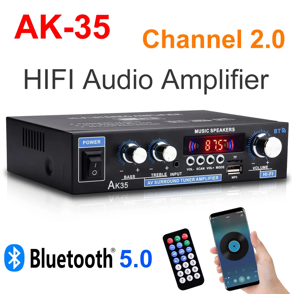 Startseite Leistungsverstärker CH 2.0 Bluetooth Bass Amp AK35 HIFI Digitale Audioverstärker FM USB Fernbedienung 100-240V 12V