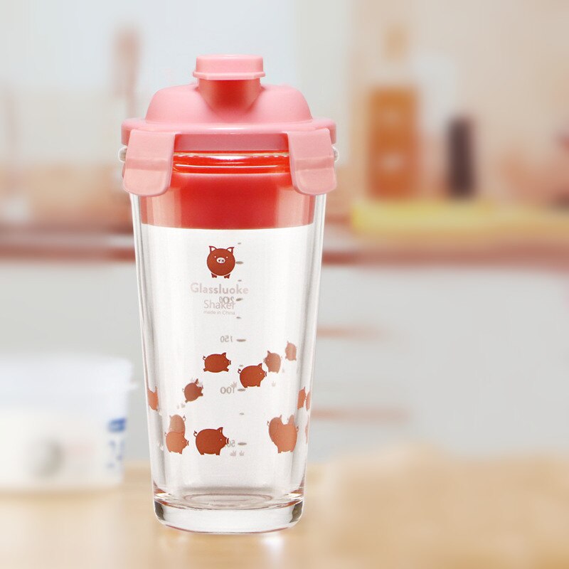 300ml tykke glas shaker flaske vand-lækker bevis sund gym protain shaker krus med filter sportsflaske med skala