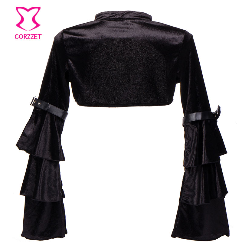 Corzzet Sexy gótico victoriano Bolero púrpura franela campana chaqueta de manga larga abrigo corto mujeres adultas Steampunk corsé Accesorios