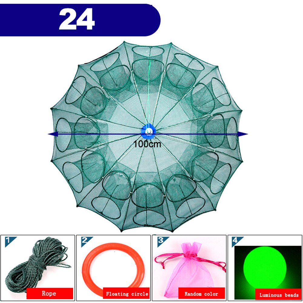 Red de pesca automática potente, 4-28 agujeros, jaula de Camarón, trampas plegables, trampa para peces, red fundida, herramienta de red de pesca fundida