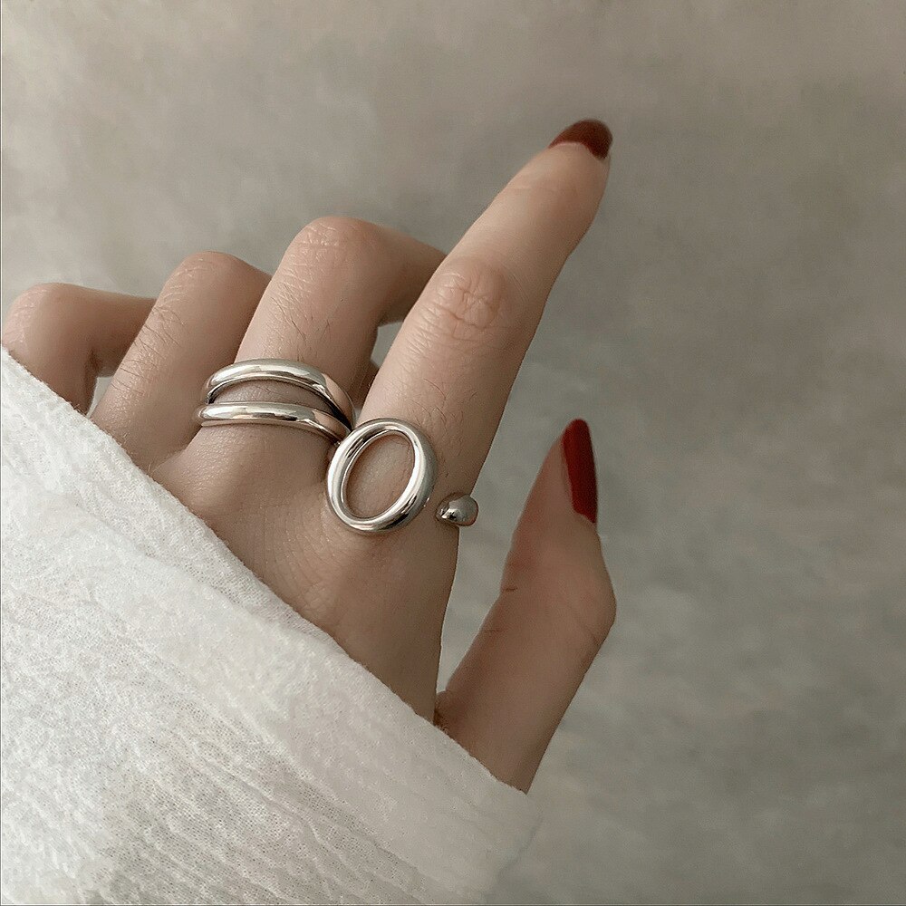 S925 Sterling Silber Ringe für Frauen Einfachheit Resizable Geometrie mehrschichtig Party Ring Schmuck Zubehör