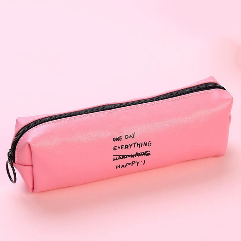 Cartuchera de cuero de PU con puntos blancos y negros, bonita cartuchera con letra rosa para niñas, bolsa para bolígrafos, bolsa de papelería, suministros para oficina y escuela: Pink English