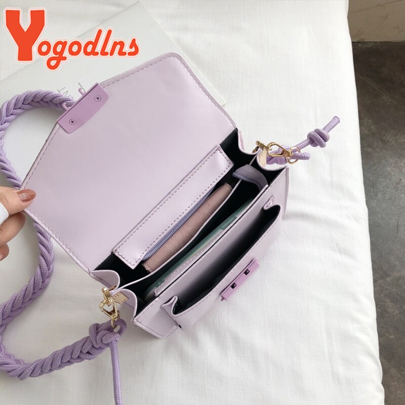 Yogodlns Shoulder Bags Braided Shoulder Strap Women Braided PU Leather Crossbody Bags Lady Portable Handbag Solid Color