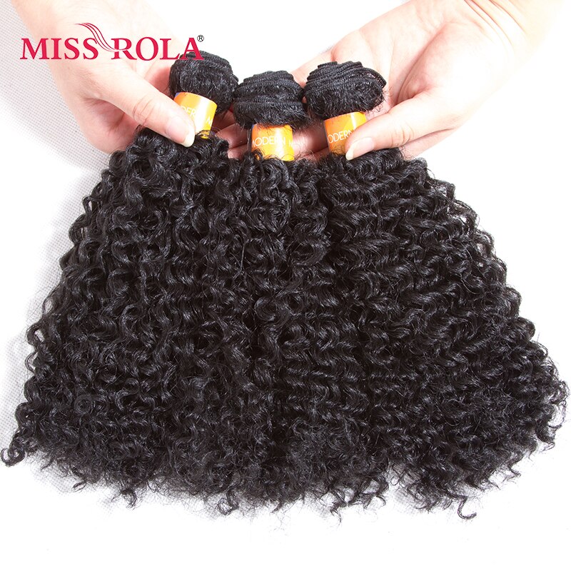 Miss Rola, extensiones de cabello sintético rizado 1B n. ° 9,5 "pulgadas, 6 unidades por paquete, mechones ondulados Kanekalon, ofertas, máquina cosida, doble trama