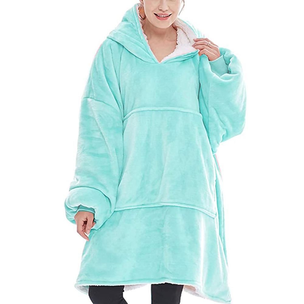 Übergroßen Hoodie Decke Mit Ärmeln Sweatshirt Plaid Winter Vlies Hoody Frauen Tasche Weibliche Mit Kapuze Schweiß Übergröße Femme: See Blau