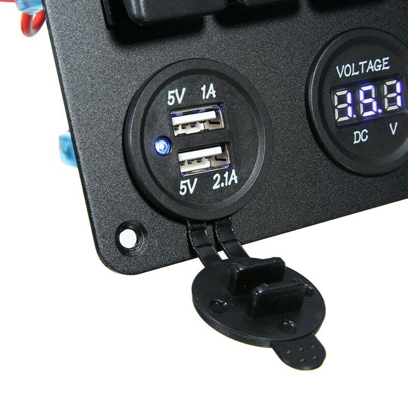 Panel de interruptor de palanca de 5 entradas, 12V, 2 USB, compatible con coche, barco, caravana, camión