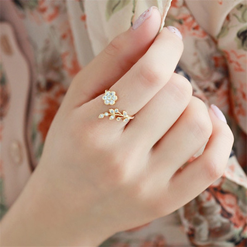 Verstelbare Ringen Goud Kleur & Verzilverd Wishful Bloem Bladeren En Takken Vinger Ringen Voor Vrouwen Sieraden Bruiloft