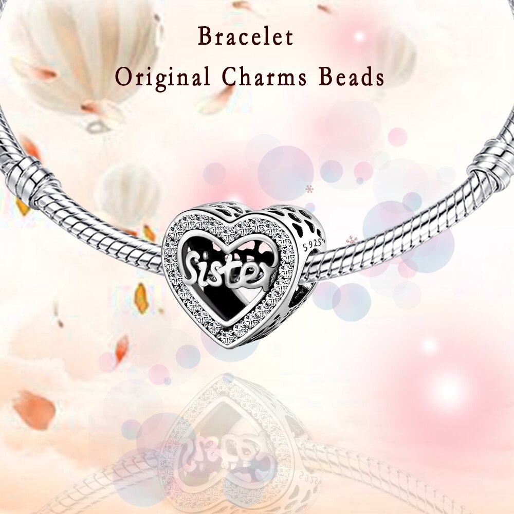 Coração forma charme contas caber encantos prata 925 pulseira original irmã grânulo para mulheres jóias diy fazendo 2020 novo estilo