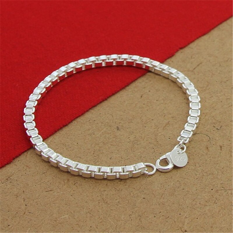 925 Sterling Zilveren Armband 4Mm 8Inch Venetiaanse Vierkante Armband Voor Vrouwen &amp; Mannen Party Charm Sieraden gifs