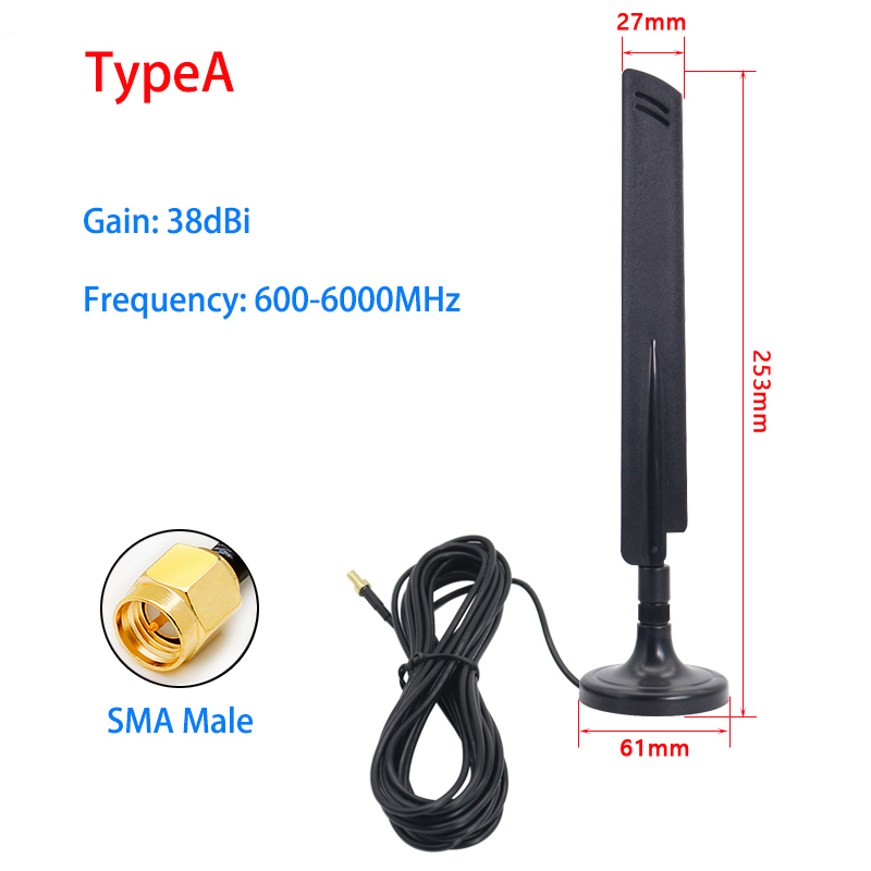 Antenă gsm 3g 4g 5g, amplificator 40 dbi, extender extern, bază magnetică,  ts9 sma mascul pentru router wifi cpe pro, amplificator de semnal 3 mcable: Alb