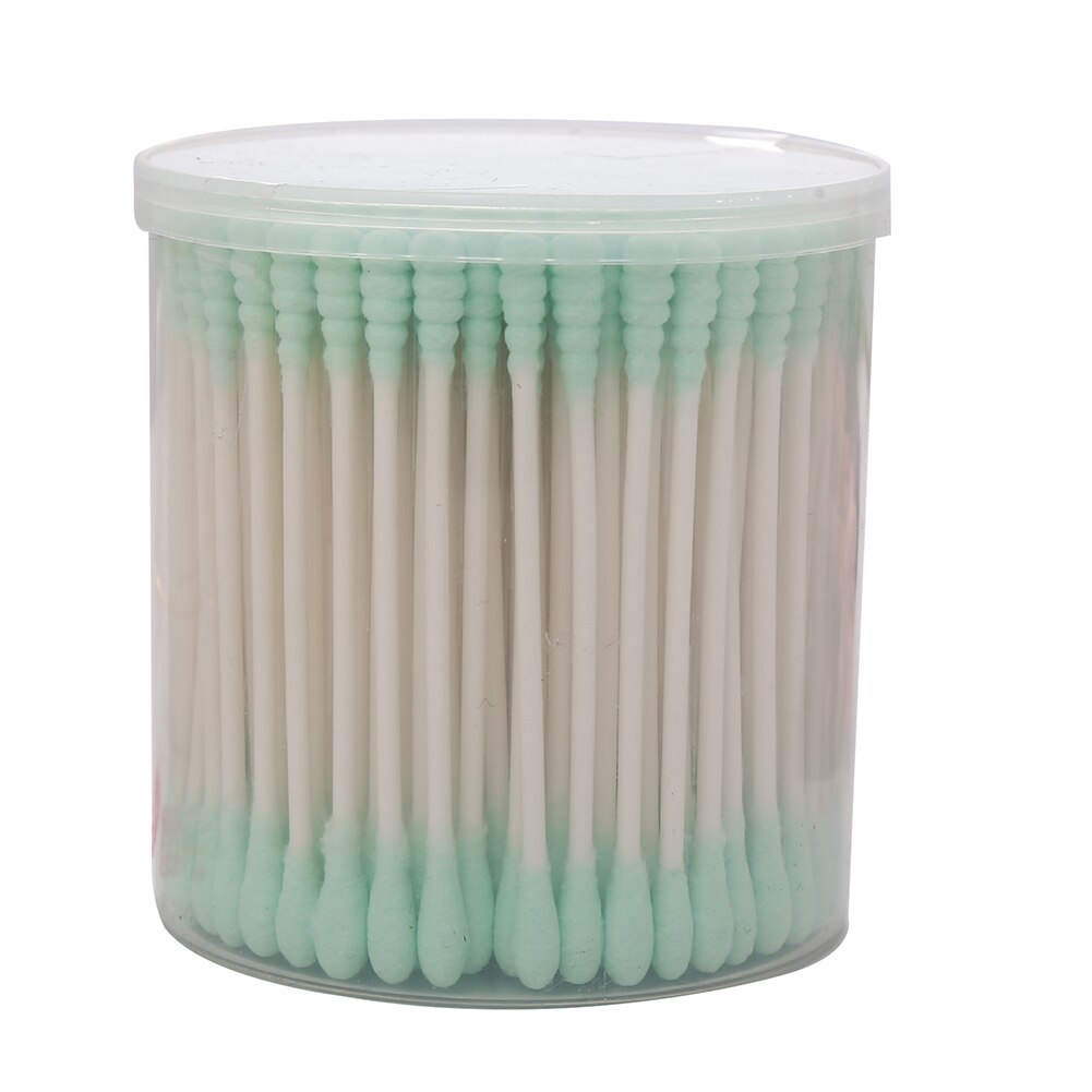 200Pcs Sharp Round Spiral Head Cotton Swabs 12 Colors women Makeup Cotton Buds Tip Nose Ears Cleaning Health Care Tools: Green 1