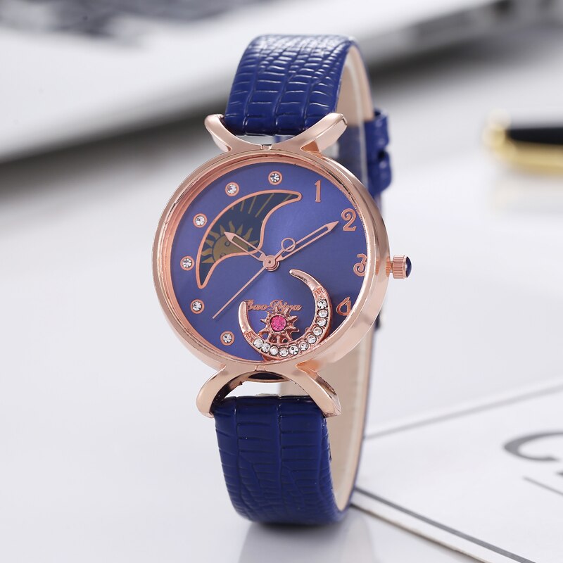 Night Sky Starry Strass Riem Horloge Dames Mode Trend Quartz Horloge: blue