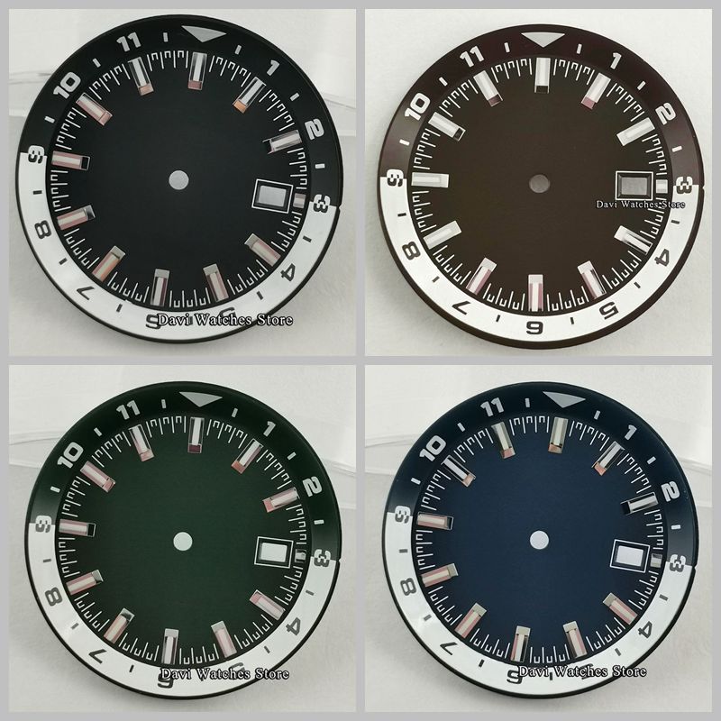 36.5mm Sterile Watch Dial Green Luminous Black/White/Blue Dial Fit NH35 NH35A automatic movement