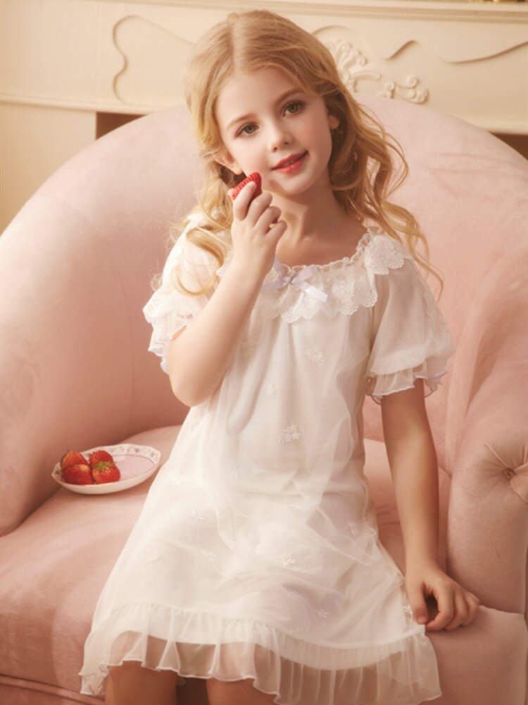 Children Princess Nightgowns 2 - 12 Years Girls Leisure Soft Sleepwear Kids Knee Length Night Dresses Travel Hotel Nightwear