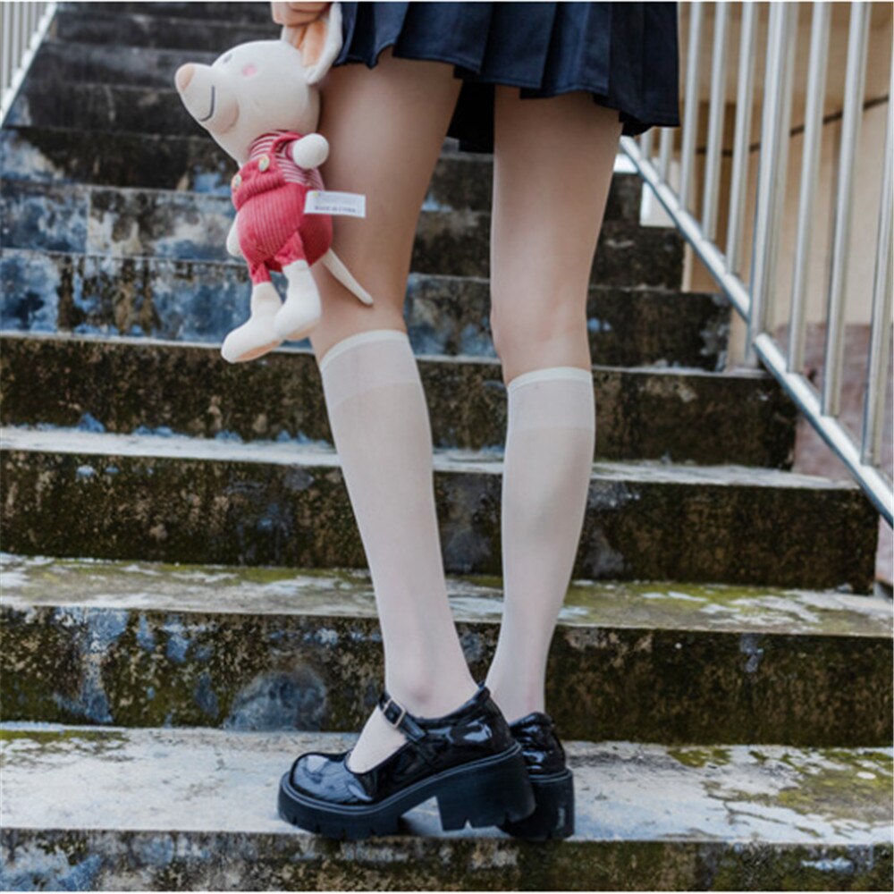 Japanese Jk Uniform Stockings Over the Knee Velvet White Half Calf Stockings Harajuku Knee Stockings