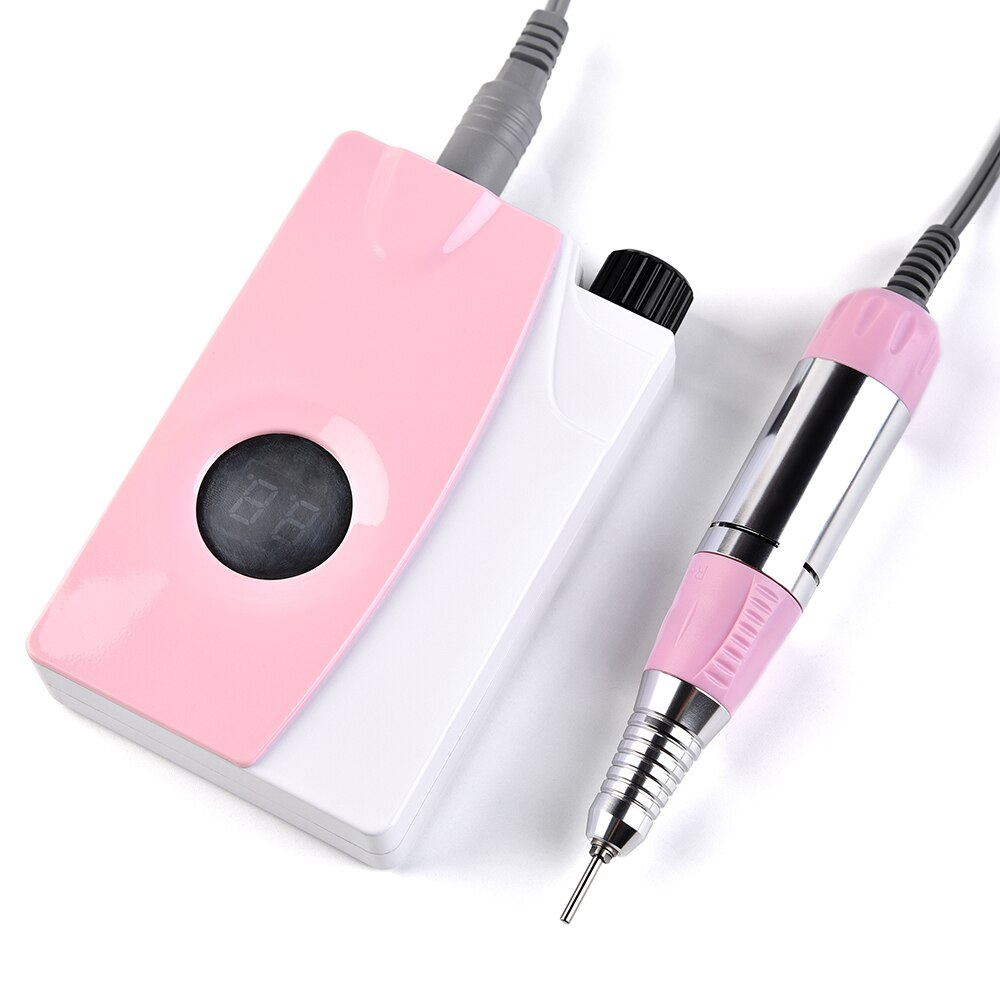 Perceuse à ongles électrique Portable rose, avec écran LED et 4 mèches de ponçage pour manucure et pédicure, équipement d'art des ongles
