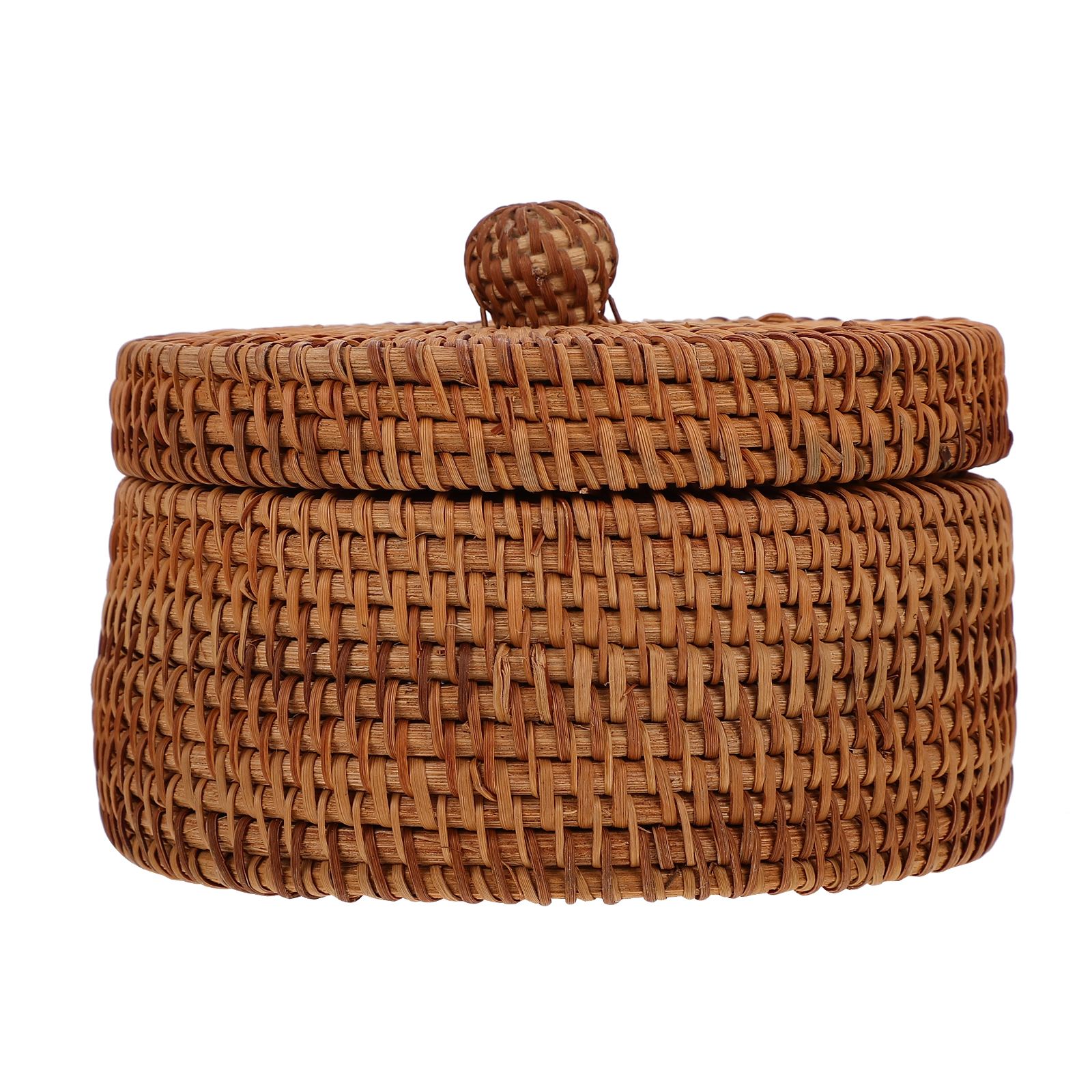 Storage Case Rattan Woven Storage Basket with Lid Rattan Sundries Storage Box Rattan Picnic Laundry Baskets Home Storage A50