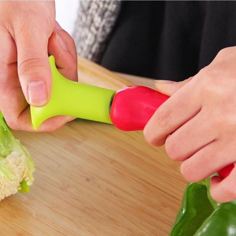 2 In1 Jalapeno Corer Seed Remover Green Pepper Chilli Cutter Fruit Vegetables Utensil Peeler Slicer Corer Kitchen W0B8