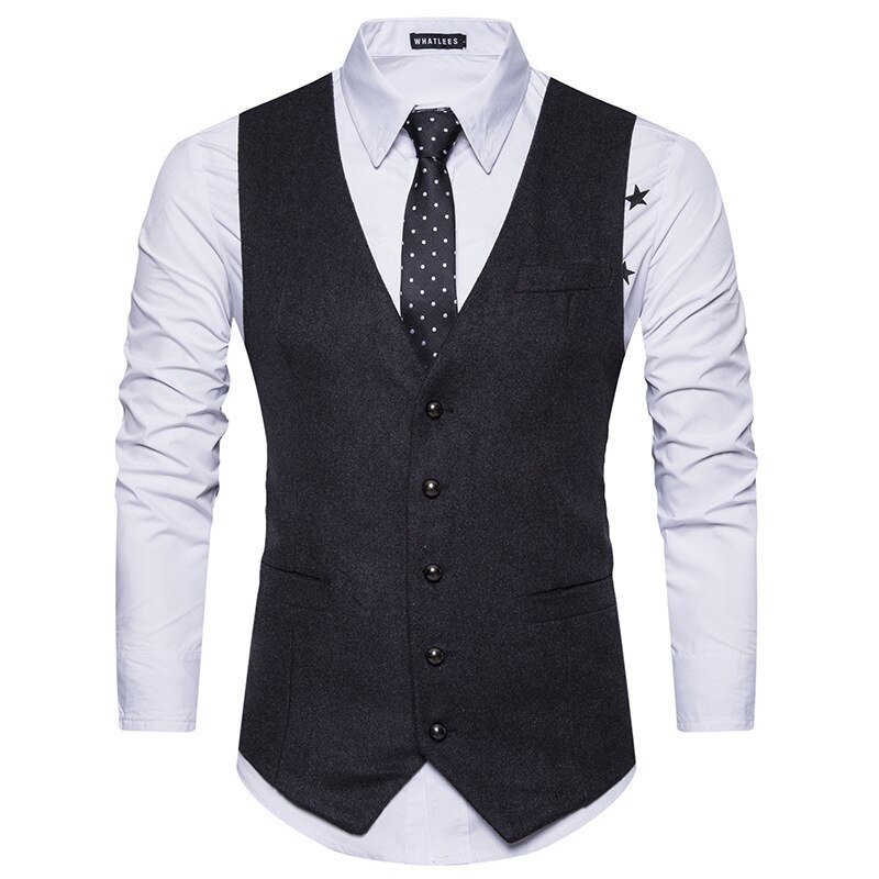Vest til mænd bryllupsvest mænd herre veste gentleman slim fit social herre vest fest gilet firkantet slips sæt sæt: Mørkegrå / L