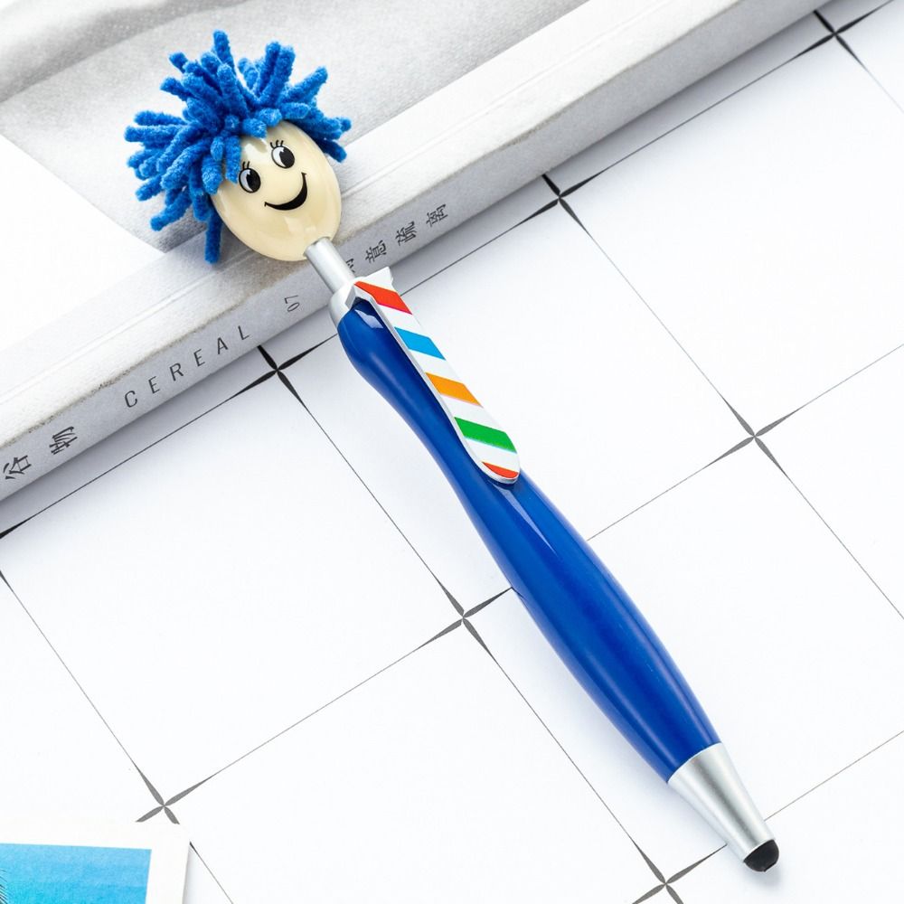 Estantes de cabeza de fregona de pelo de felpa, bolígrafos con pintura, expresión Facial, bolígrafos con forma de muñeca de dibujos animados, cara sonriente colorida: Borgoña