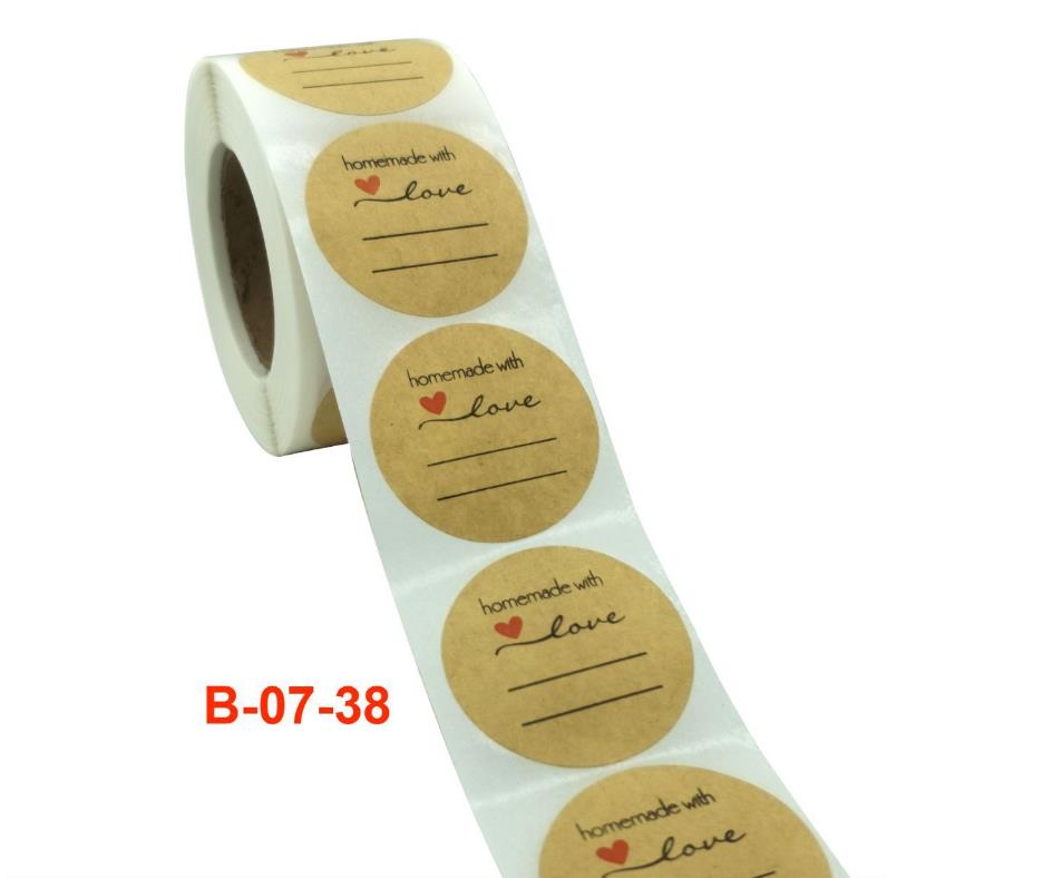 Handmade with Love Sticker 1.5 Self-Adhesive Round Sticker Labels with Lines for Candle Making Bakeries Bake Sales Weddings
