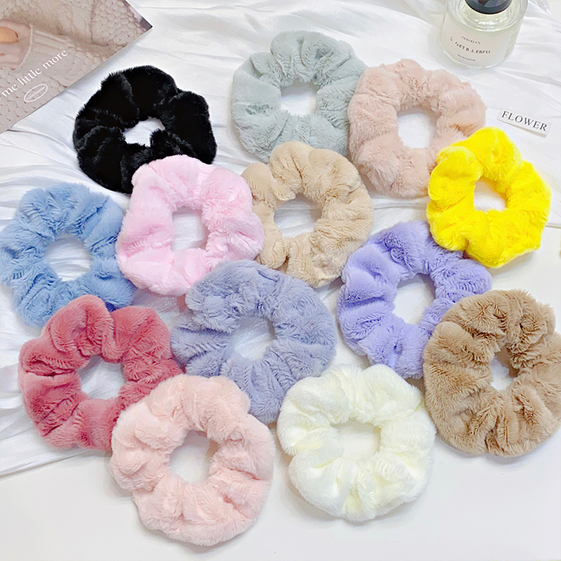 Banda ancha para el cabello de felpa suave y sólida para mujeres y niñas, coleteros, lazo para el cabello, banda de goma esponjosa, accesorios para el cabello de