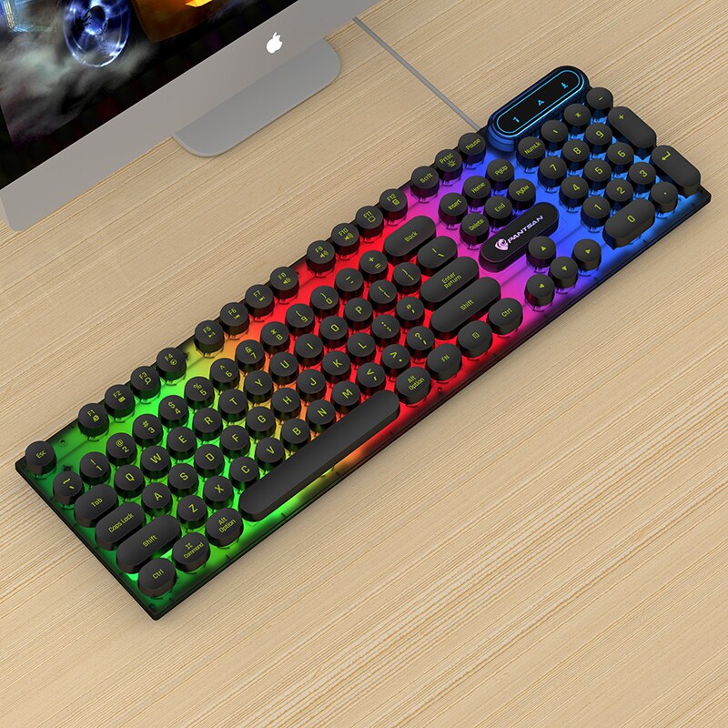 Punk Mechanical Feel Gaming Keyboard Mouse Combos Wired 104 Round Keycaps Keys Rainbow Backlit Keyboard for PC Gamer Computer: SMT3C391Black