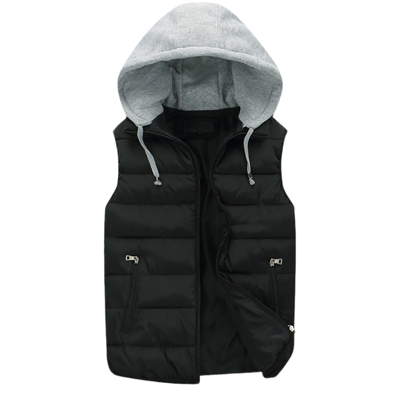 Cappotto da uomo invernale moda gilet casual semplice tinta unita con cappuccio mantiene caldo top cappotto leggero traspirante e accogliente termico maschile: S / nero