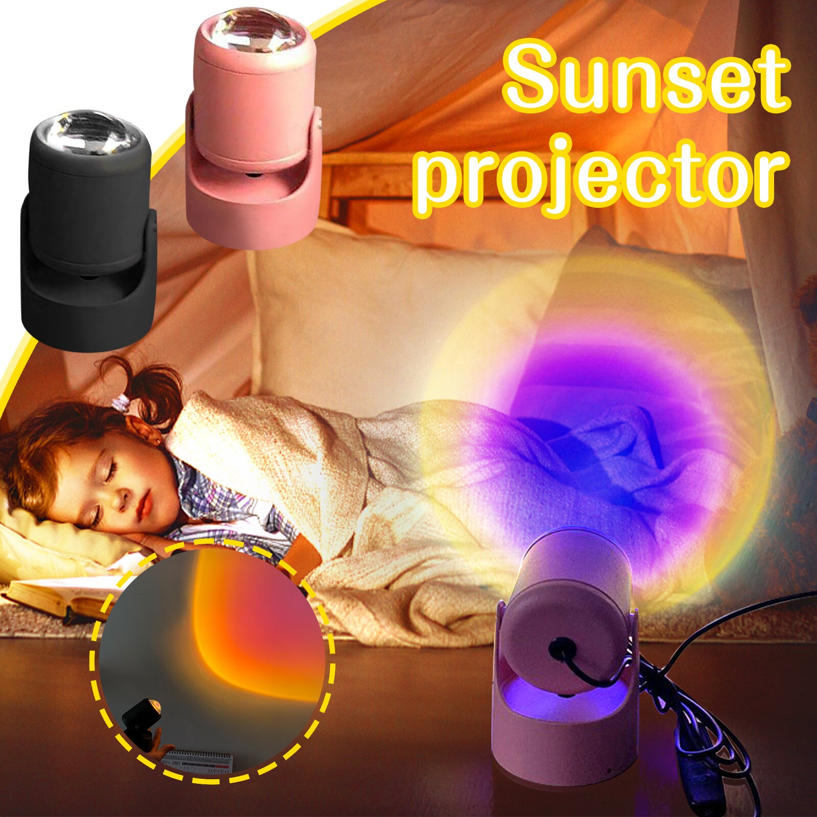 Night Light Projector Led Lamp,90 Degree Rotation Rainbow Projection Lamp,RomantSupport and