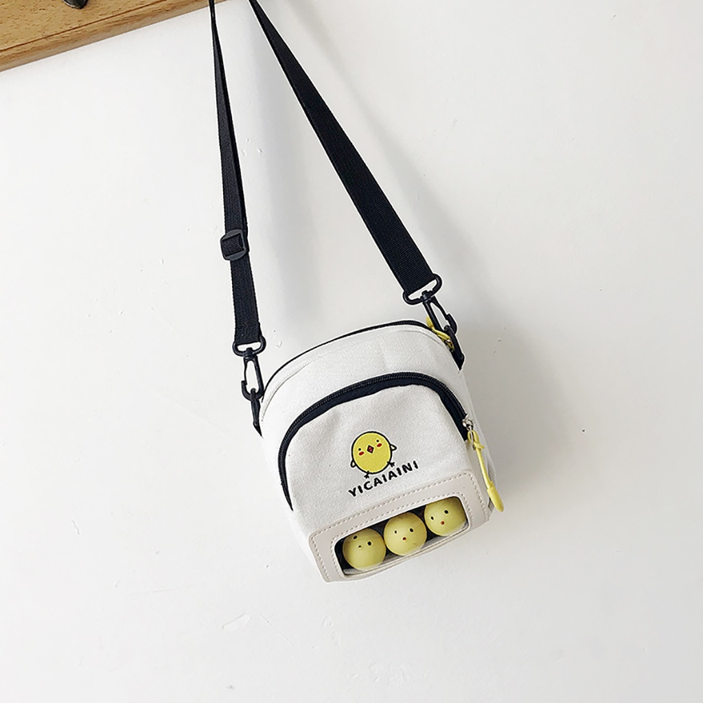 Women Canvas Crossbody Bag Contrast Color Cute Chick Print Shoulder Messenger Bags Ladies Small Handbag For Students #YJ