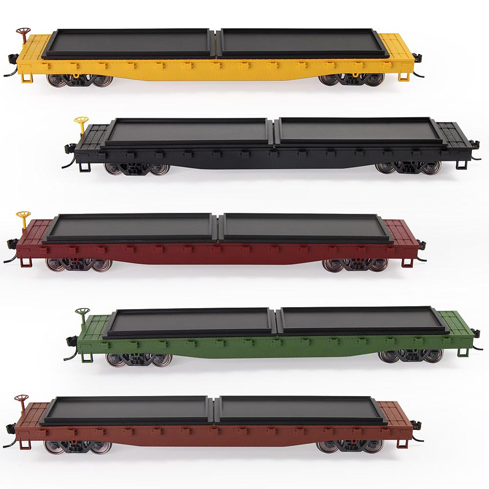 2pcs HO Scale 1:87 52ft Flat Car Flatbed Transporter Carriage C8741 Freight Car Model Railway