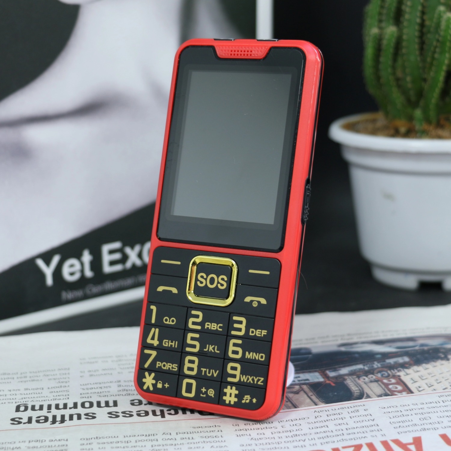 GSM 2G débloqué mince grand bouton poussoir téléphone pour personnes âgées SOS clé deux Sim double torche forte vitesse vocale cadran pas cher Senior téléphone portable: Rouge